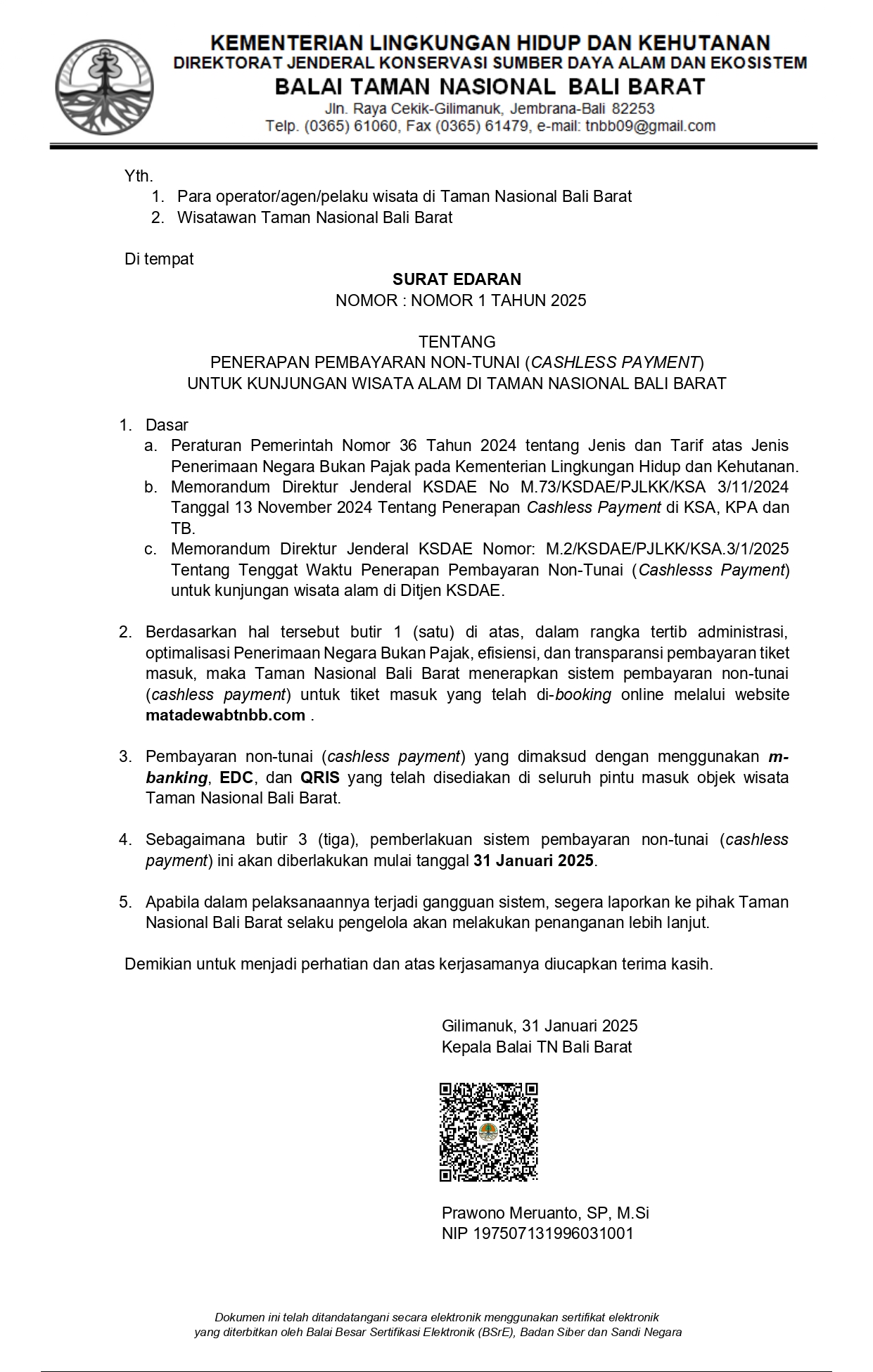 Taman Nasional Bali Barat Tak Terima Tunai, Cek Sistem Barunya!